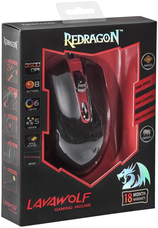 RedDragon - Проводная игровая мышь LavaWolf